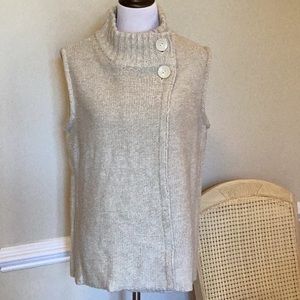 United States Sweaters oatmeal two button vest with high neck rolled arm